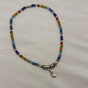 Colorful Beaded Necklace with Moon Charm